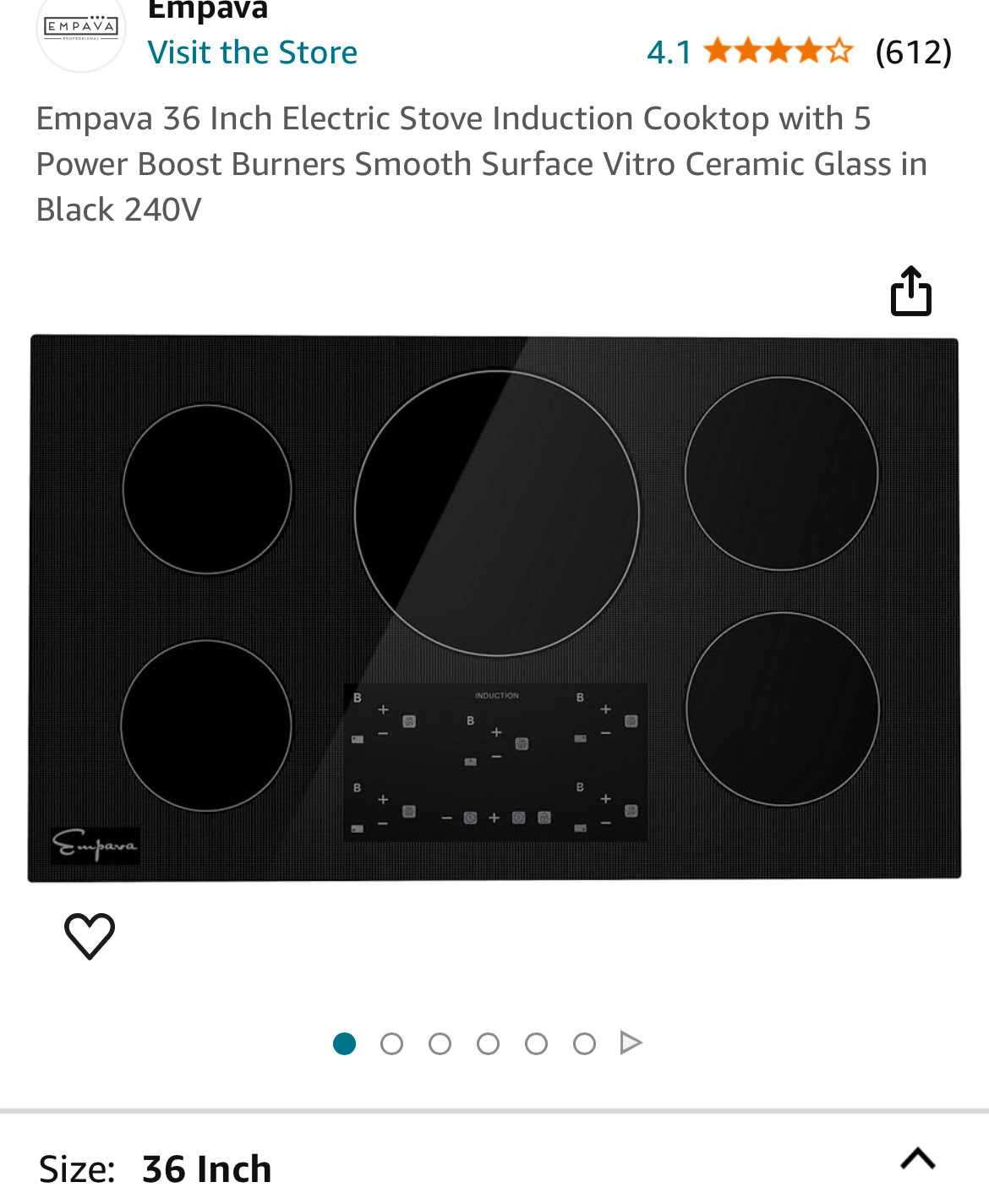 Empava 36 Inch Electric Stove Induction Cooktop with 5 Power Boost Burners Smooth Surface Vitro Ceramic Glass in Black 240V New