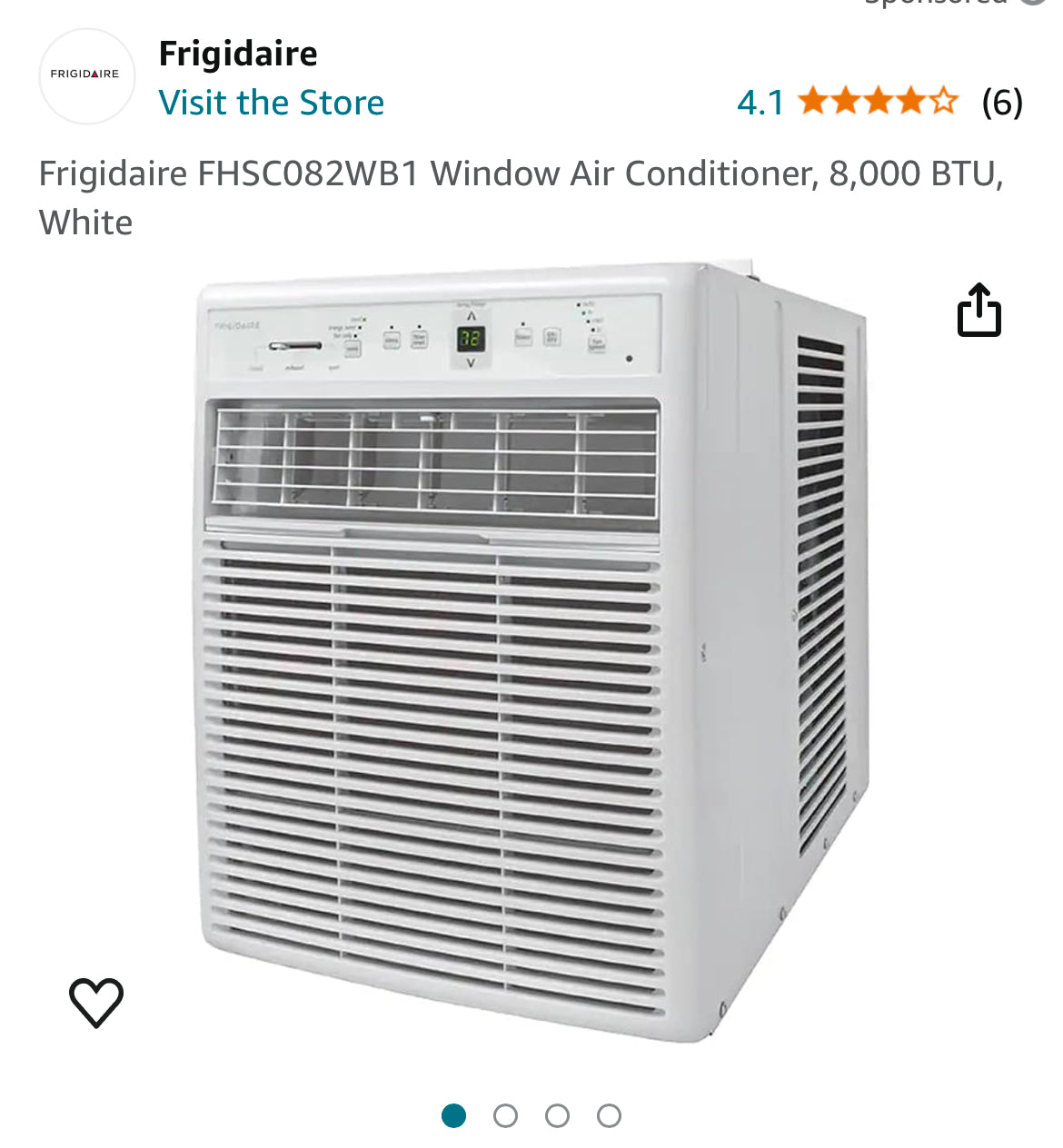Frigidaire FHSC082WB1 Window Air Conditioner, 8,000 BTU, White New