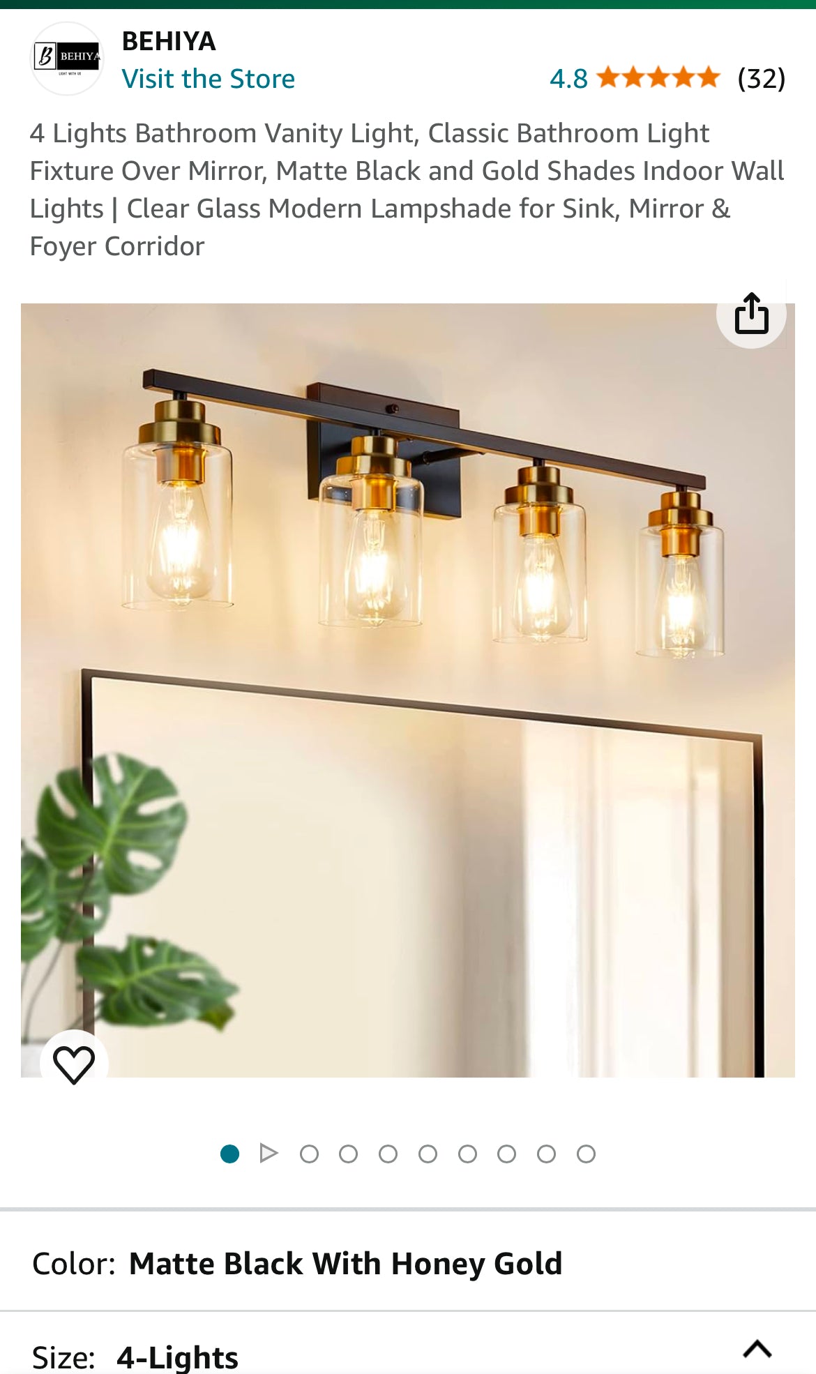 4 Lights Bathroom Vanity Light, Classic Bathroom Light Fixture Over Mirror, Matte Black and Gold Shades Indoor Wall Lights | Clear Glass Modern Lampshade for Sink, Mirror & Foyer Corridor