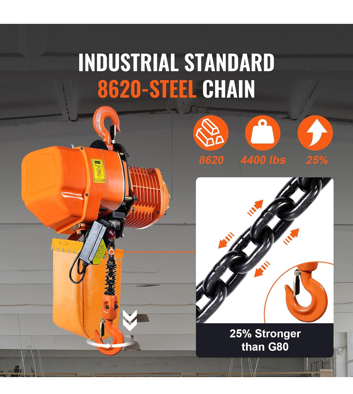 VEVOR 4400 LBS Wireless Electric Chain Hoist, 2 Ton Capacity with 20 FT Lifting Height, IP54 Protection, Three Phase Overhead Crane with G100 Chain New