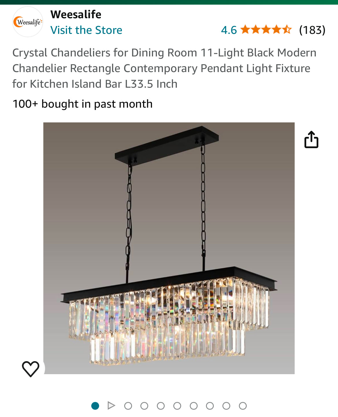 Crystal Chandeliers for Dining Room 11-Light Black Modern Chandelier Rectangle Contemporary Pendant Light Fixture for Kitchen Island Bar L33.5 Inch New