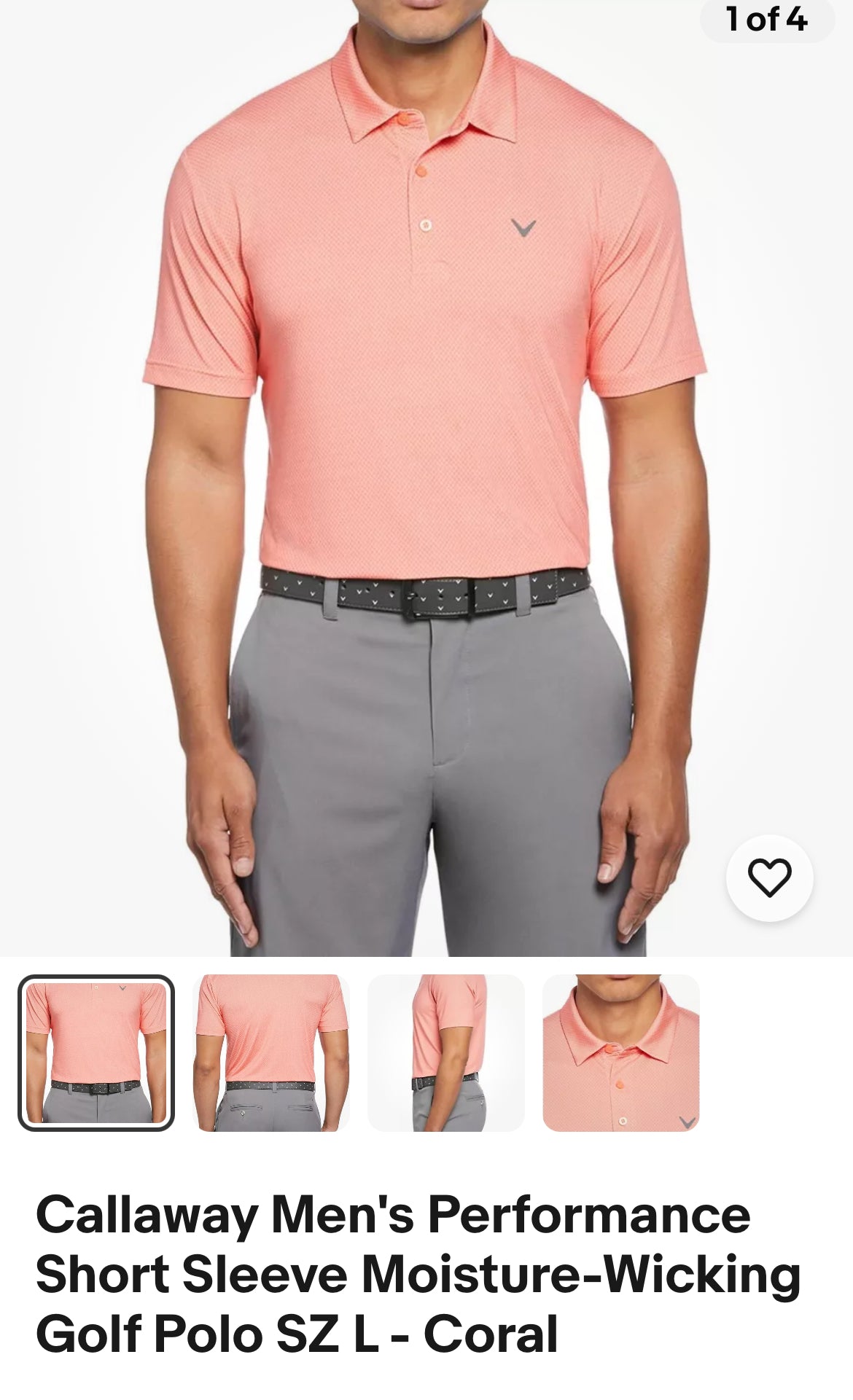 Callaway Men's Performance Short Sleeve Moisture-Wicking Golf Polo SZ L - Coral
