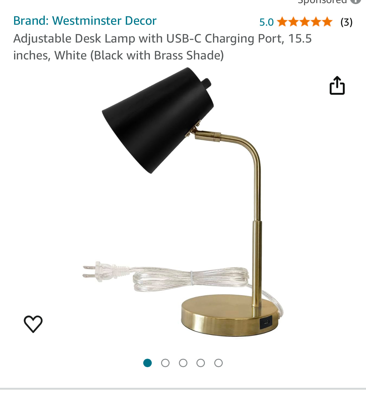 Adjustable Desk Lamp with USB-C Charging Port, 15.5 inches