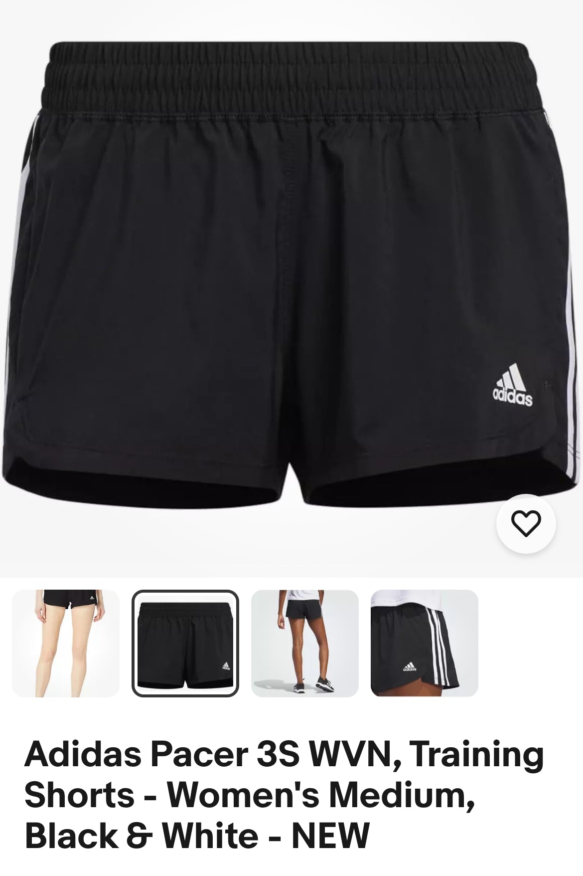 Adidas Pacer 3S WVN, Training Shorts - Women's Medium, Black & White - NEW