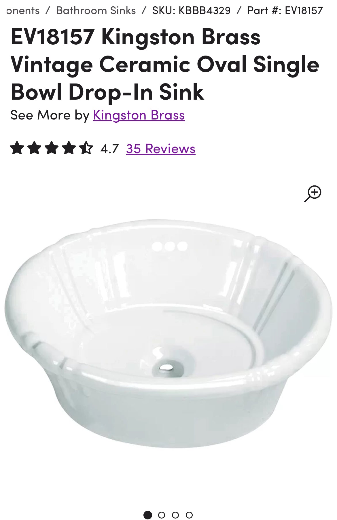 EV18157 Kingston Brass Vintage Ceramic Oval Single Bowl Drop-In Sink