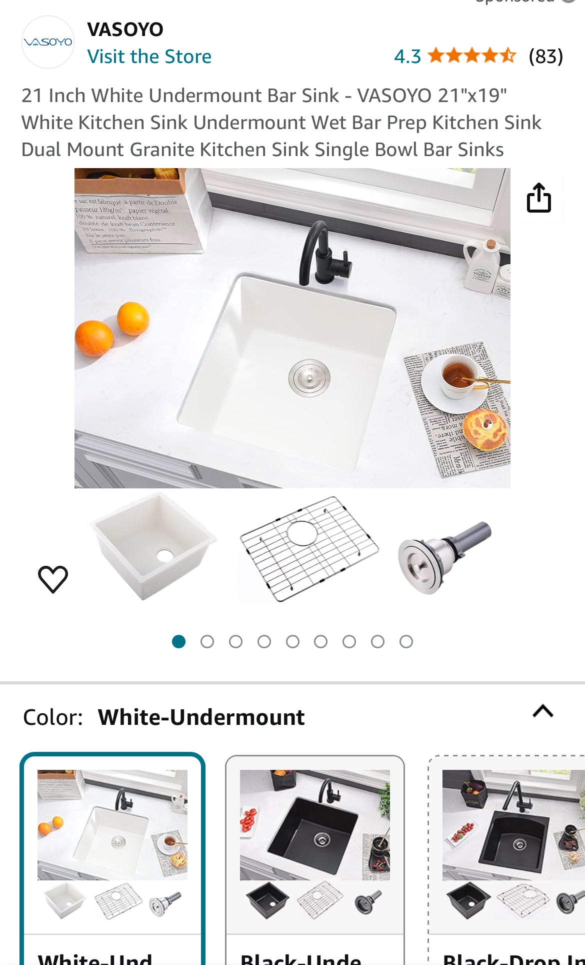 21 Inch White Undermount Bar Sink - VASOYO 21"x19" White Kitchen Sink Undermount Wet Bar Prep Kitchen Sink Dual Mount Granite Kitchen Sink Single Bowl Bar Sinks