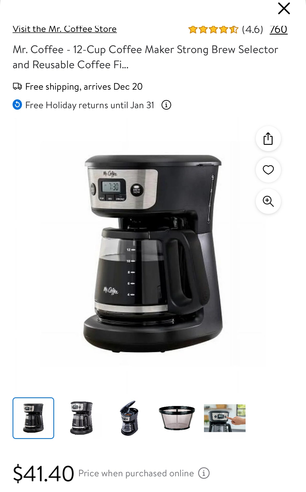 Mr. Coffee - 12-Cup Coffee Maker Strong Brew Selector and Reusable Coffee Filter