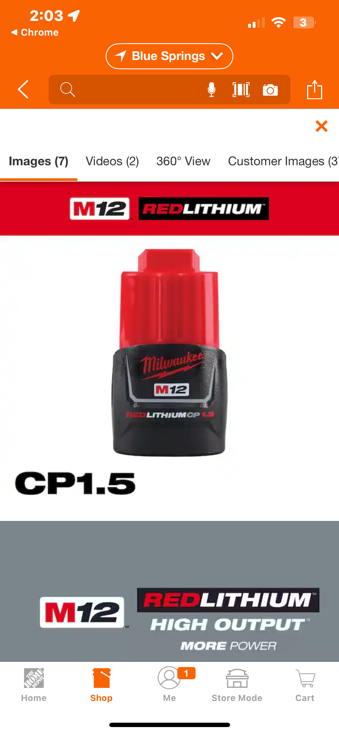 Milwaukee M12 1.5Ah Battery