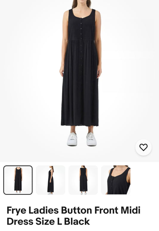 Frye Ladies Button Front Midi Dress Size L Black