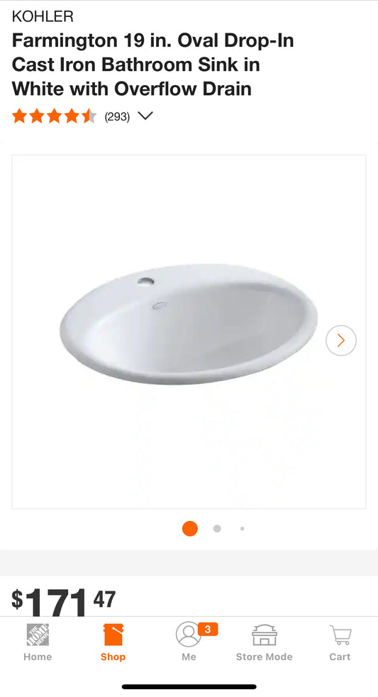 Kohler Farmington 19 in. Oval Drop-In Cast Iron Bathroom Sink in White with Overflow Drain