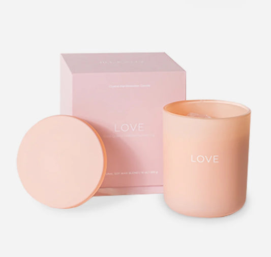 Love Crystal Manifestation Candle -Mediterranean Fig-Rose Quartz 10oz