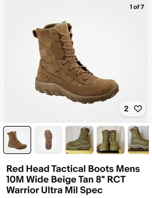 Red Head Tactical Boots Mens 10M Wide Beige Tan 8" RCT Warrior Ultra Mil Spec