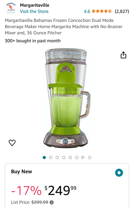 Margaritaville Bahamas Frozen Concoction Dual Mode Beverage Maker Home Margarita Machine with No-Brainer Mixer and, 36 Ounce Pitcher