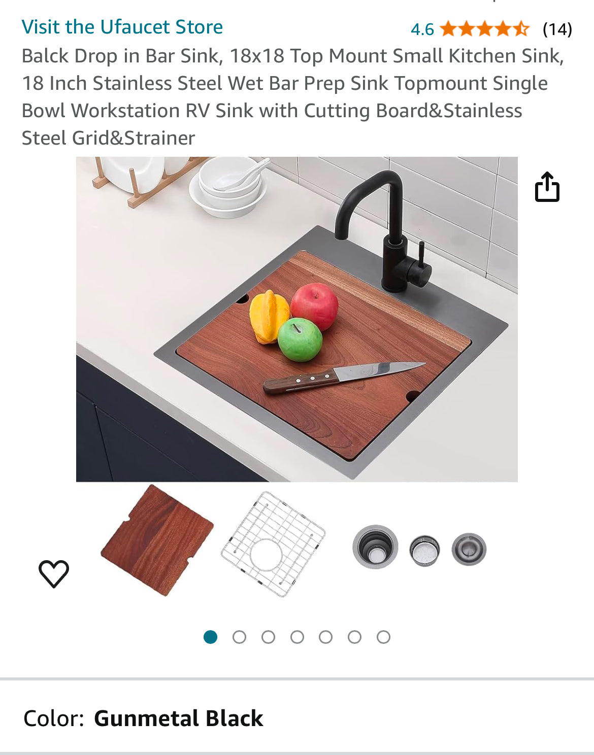 Balck Drop in Bar Sink, 18x18 Top Mount Small Kitchen Sink, 18 Inch Stainless Steel Wet Bar Prep Sink Topmount Single Bowl Workstation RV Sink with Cutting Board&Stainless Steel Grid&Strainer New