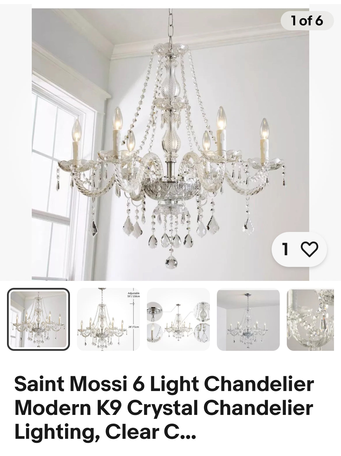 Saint Mossi 6 Light Chandelier Modern K9 Crystal Chandelier Lighting, Clear C...