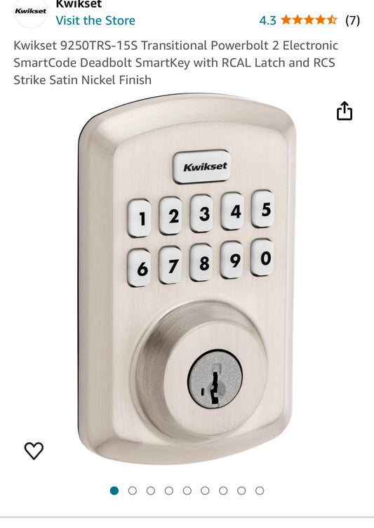 Kwikset 9250TRS-15S Transitional Powerbolt 2 Electronic SmartCode Deadbolt SmartKey with RCAL Latch and RCS Strike Satin Nickel Finish