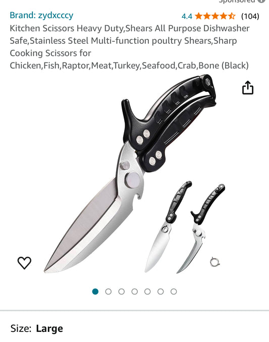 Heavy Duty Kitchen Shears with Serrated Edge, Stainless Steel Multi-function Poultry Shears, Dishwasher Safe, Cooking Shears for Chicken, Fish, Bone, Turkey, Seafood, Crab, Vegetables