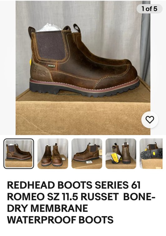 REDHEAD BOOTS SERIES 61 ROMEO SZ 11.5 RUSSET  BONE-DRY MEMBRANE WATERPROOF BOOTS