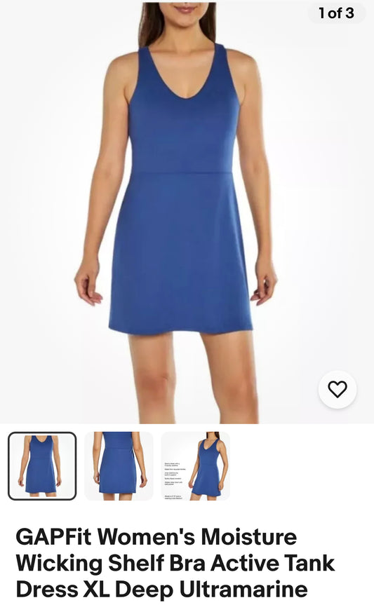 GAPFit Women's Moisture Wicking Shelf Bra Active Tank Dress XL Deep Ultramarine