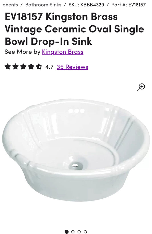 EV18157 Kingston Brass Vintage Ceramic Oval Single Bowl Drop-In Sink