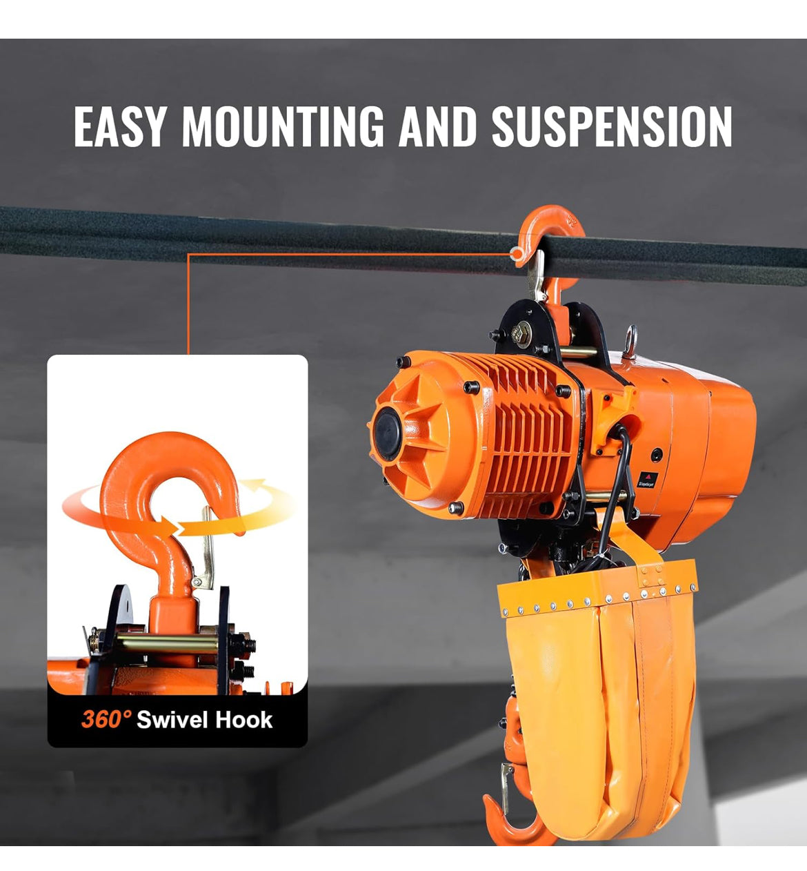 VEVOR 4400 LBS Wireless Electric Chain Hoist, 2 Ton Capacity with 20 FT Lifting Height, IP54 Protection, Three Phase Overhead Crane with G100 Chain New