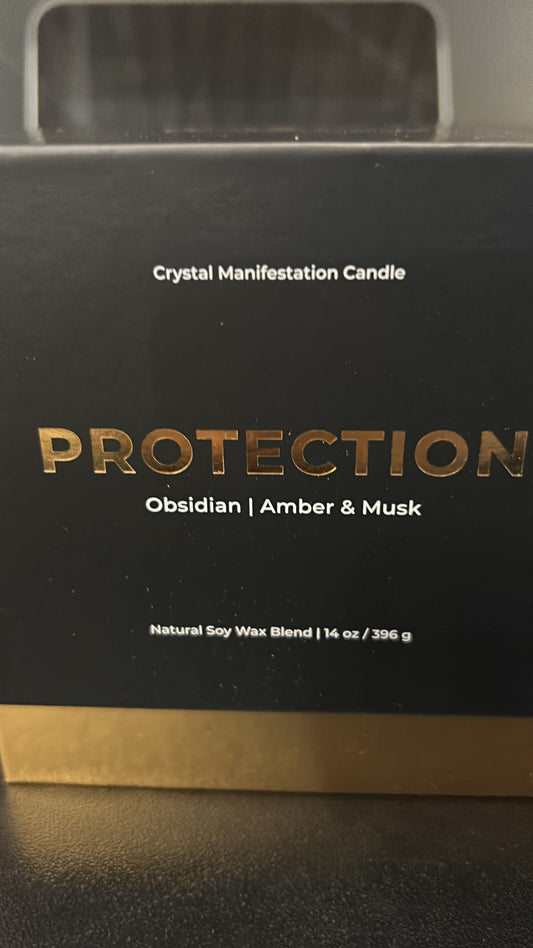Crystal Manifestation Candle Protection Obsidian-Amber & Musk 10 oz