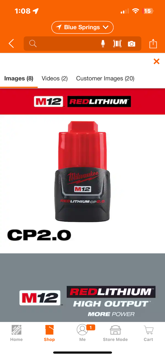 Milwaukee M12 2.0ah Battery
