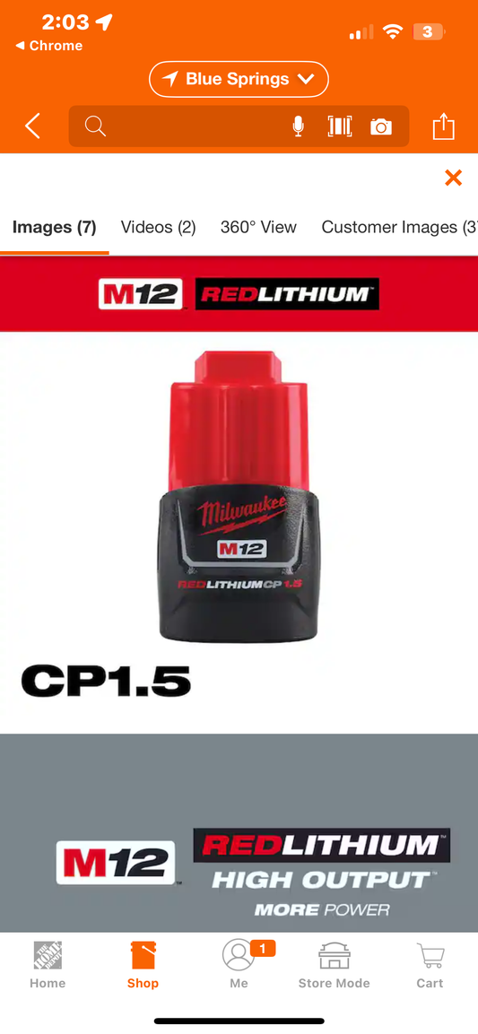 Milwaukee M12 1.5Ah Battery